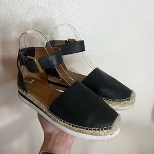 See by Chloé Glyn platform espadrille sandals black leather jute WOMENS 37/ US7